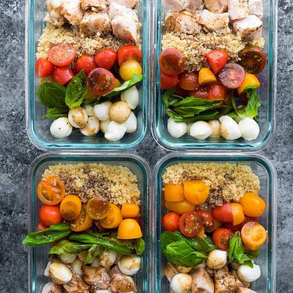 Caprese Chicken Salad Meal Prep Bowls