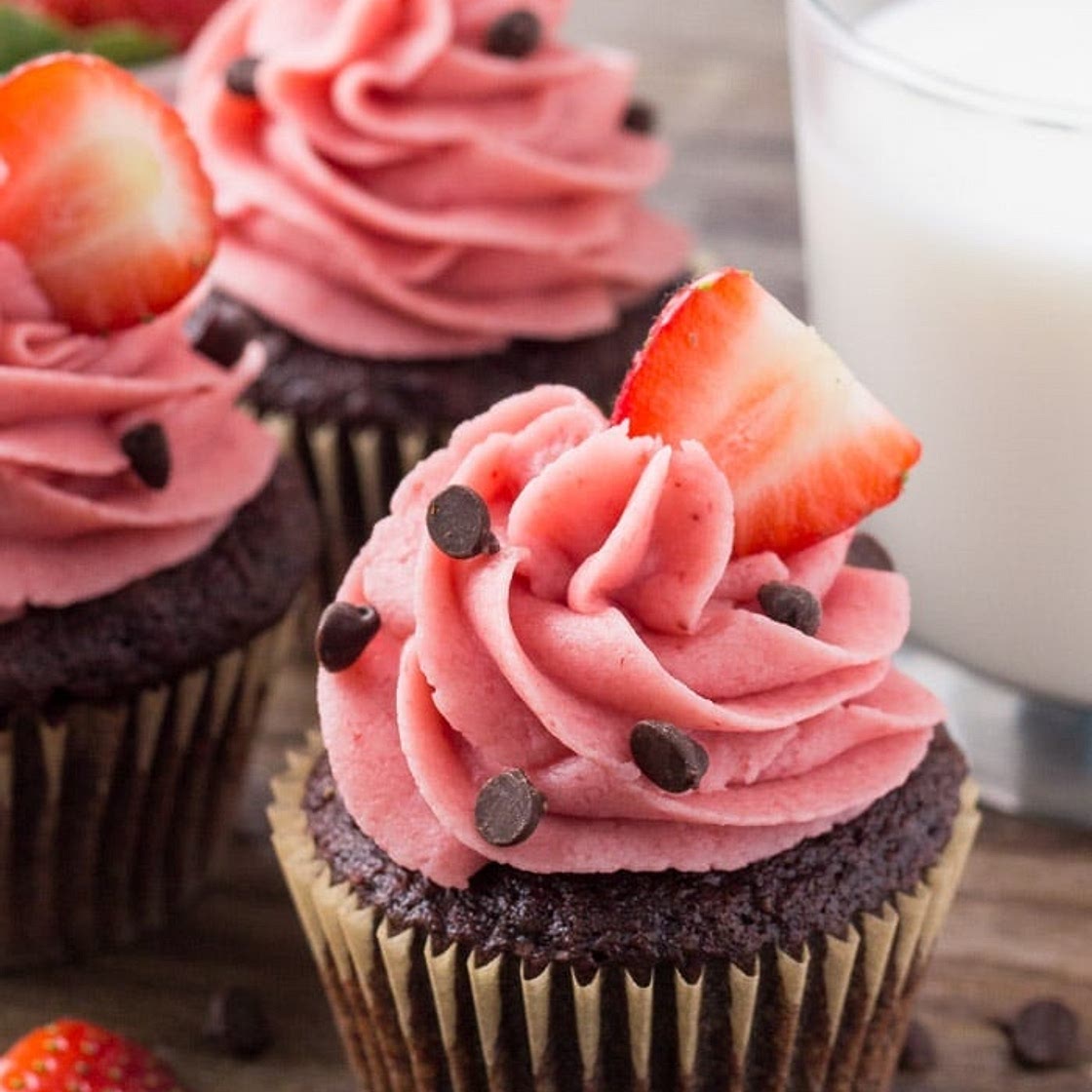 Chocolate Cupcakes with Strawberry Frosting
