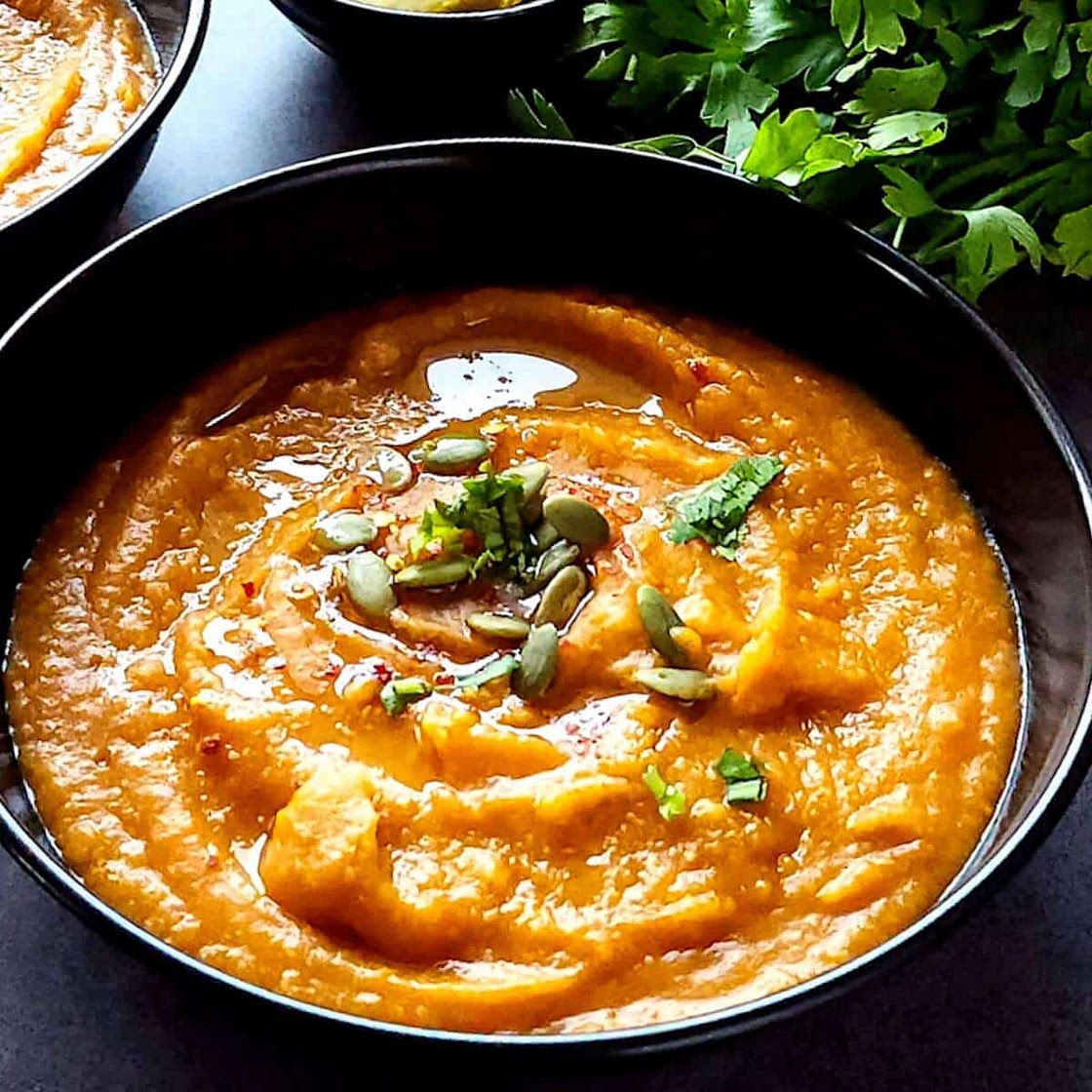 Moroccan spiced sweet potato and chickpea soup