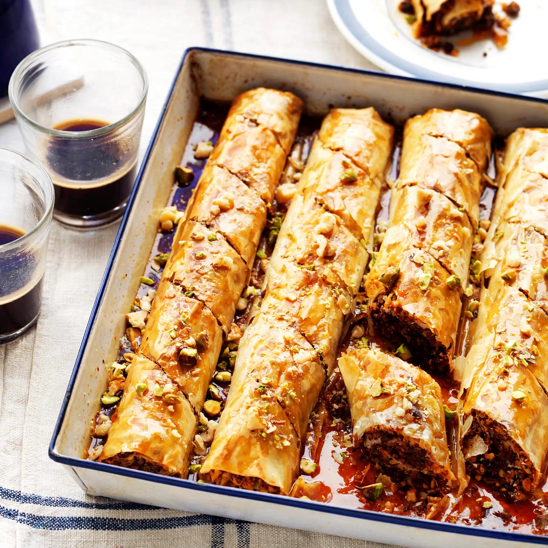 Pistachio, walnut and chocolate baklava