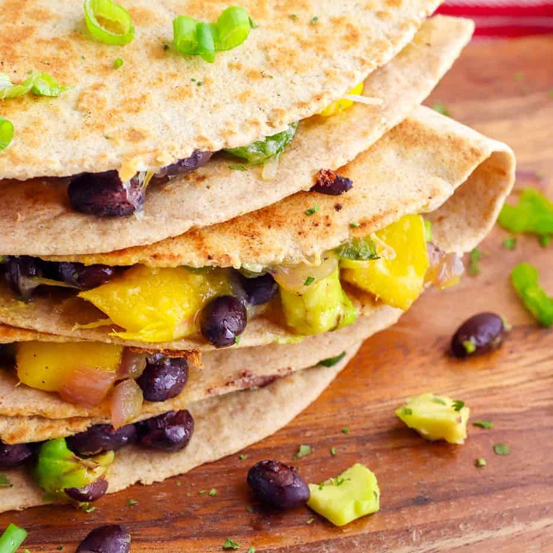 Avocado Quesadillas with Poblanos, Mangos, and Black Beans