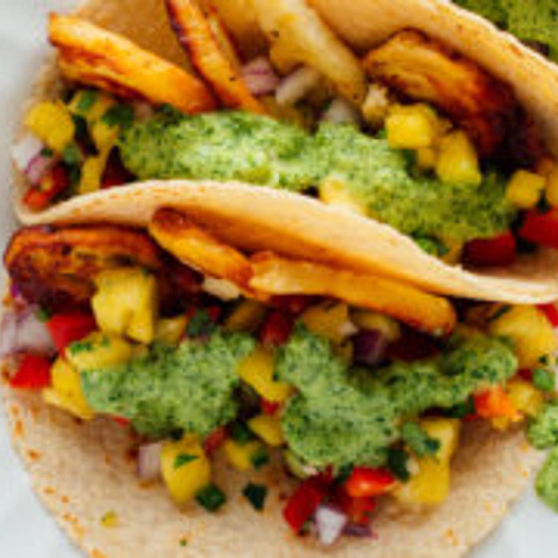 Halloumi Tacos with Pineapple Salsa & Aji Verde