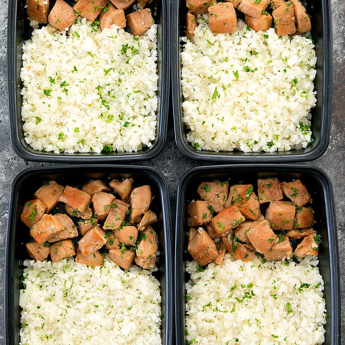 Honey Garlic Butter Chicken with Cauliflower Rice Meal Prep