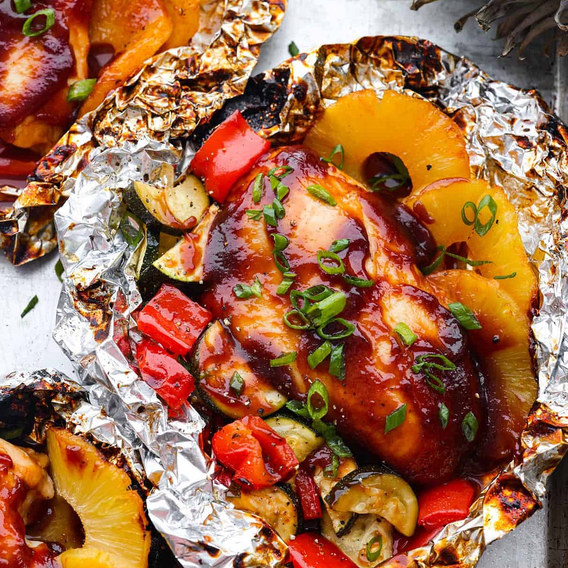 Grilled Hawaiian Barbecue Chicken in Foil