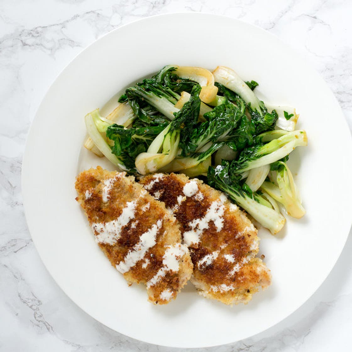 Chicken Katsu with Sautéed Bok Choy & Lemon Mayo