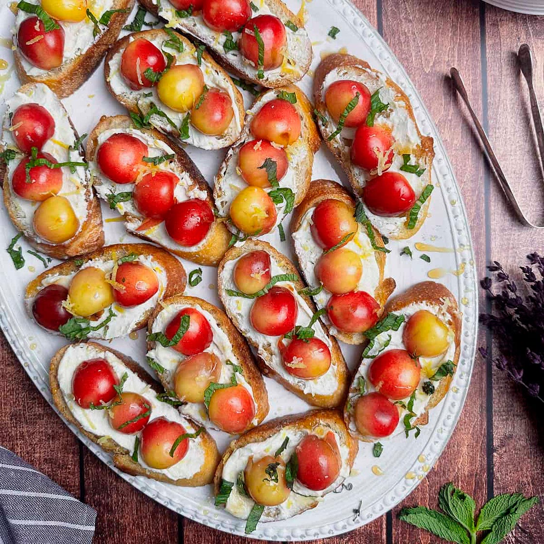 Goat Cheese Crostini with Rainier Cherries