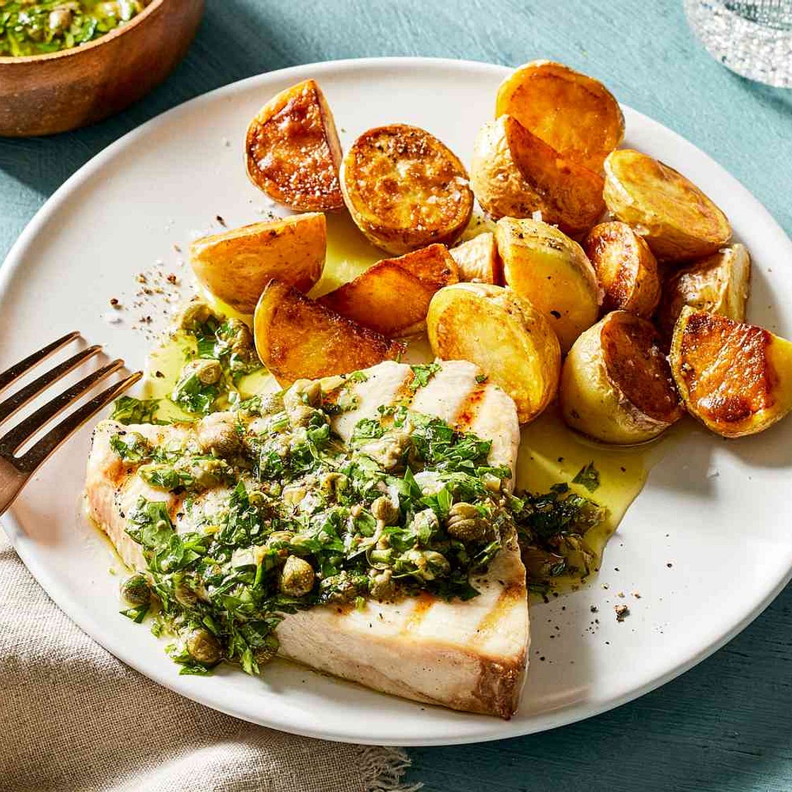 Tuna Steaks with Lemon Caper Sauce