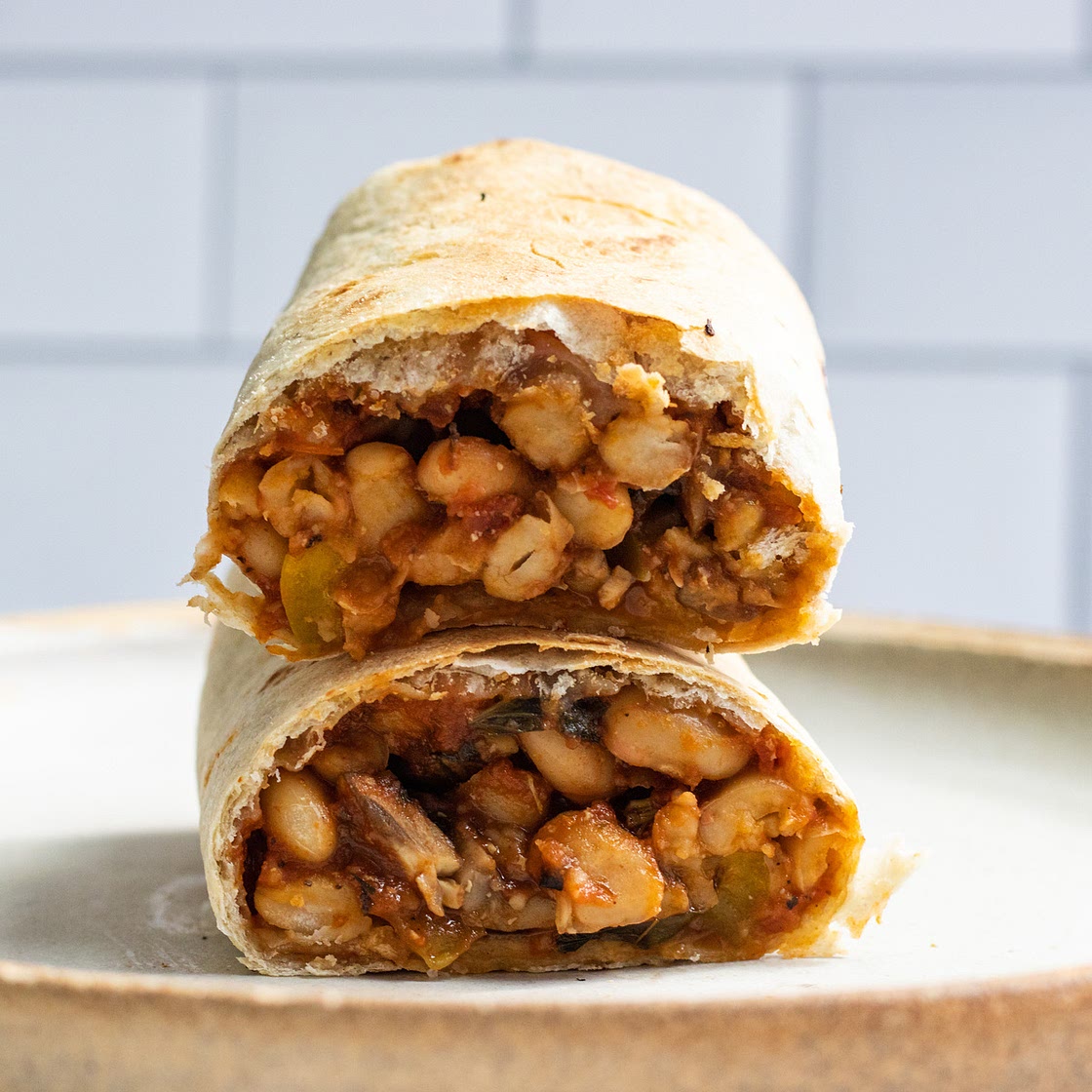 Vegan Pizza Wrap with Mushrooms and White Beans