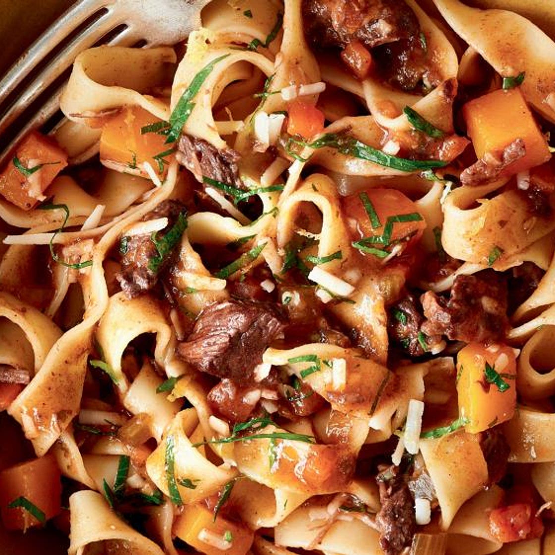 Pappardelles au boeuf braisé et à la courge