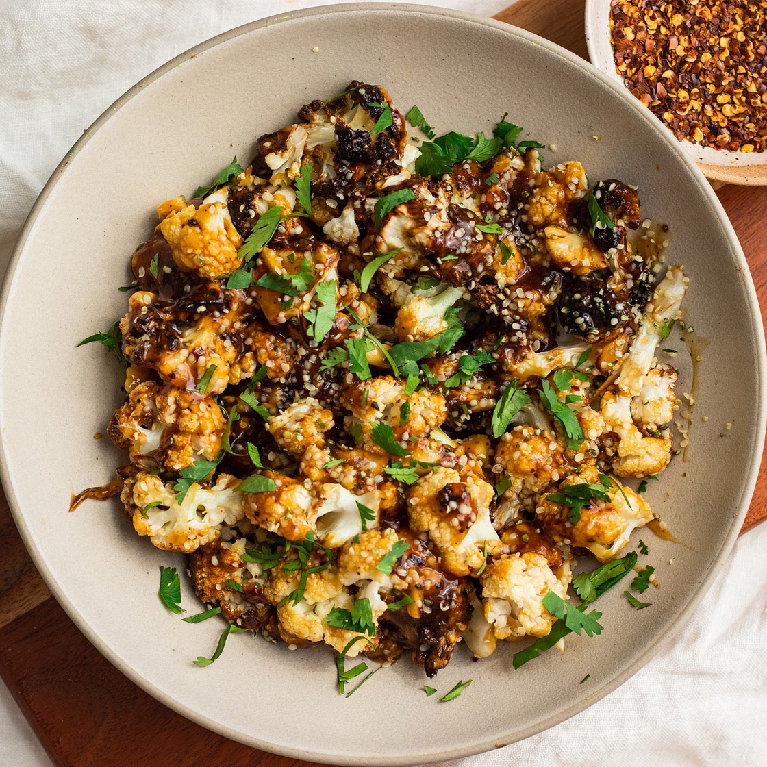 sticky air fried sweet chili cauliflower