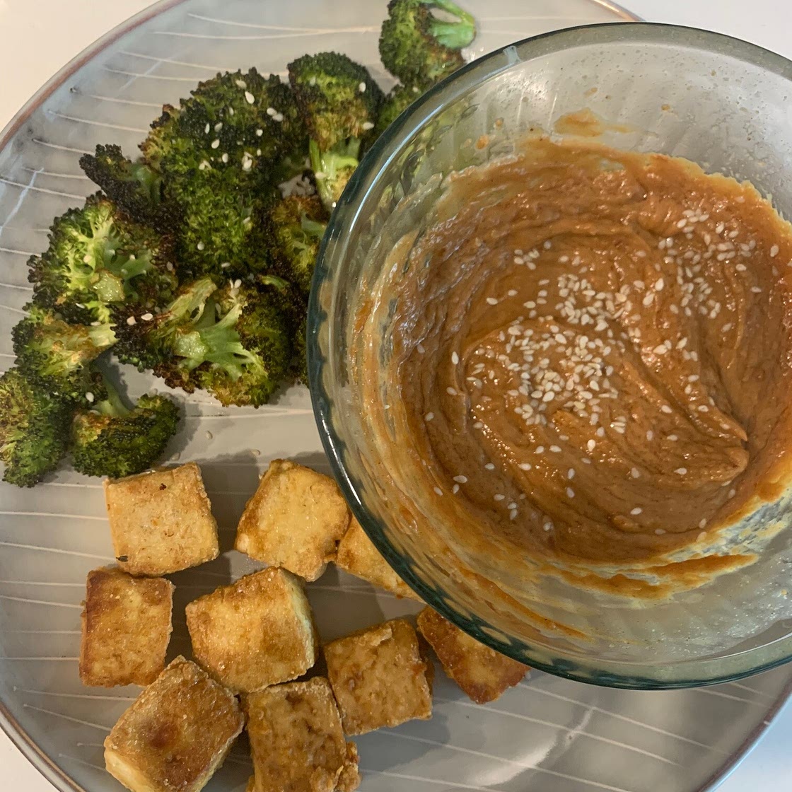 Sheet Pan Crispy Tofu and Broccoli with Peanut Sauce