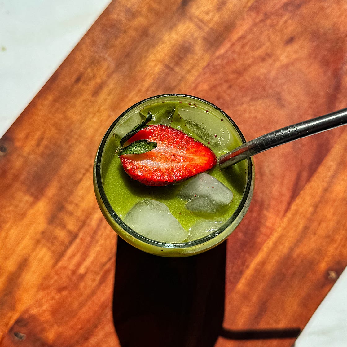 iced strawberry matcha latte