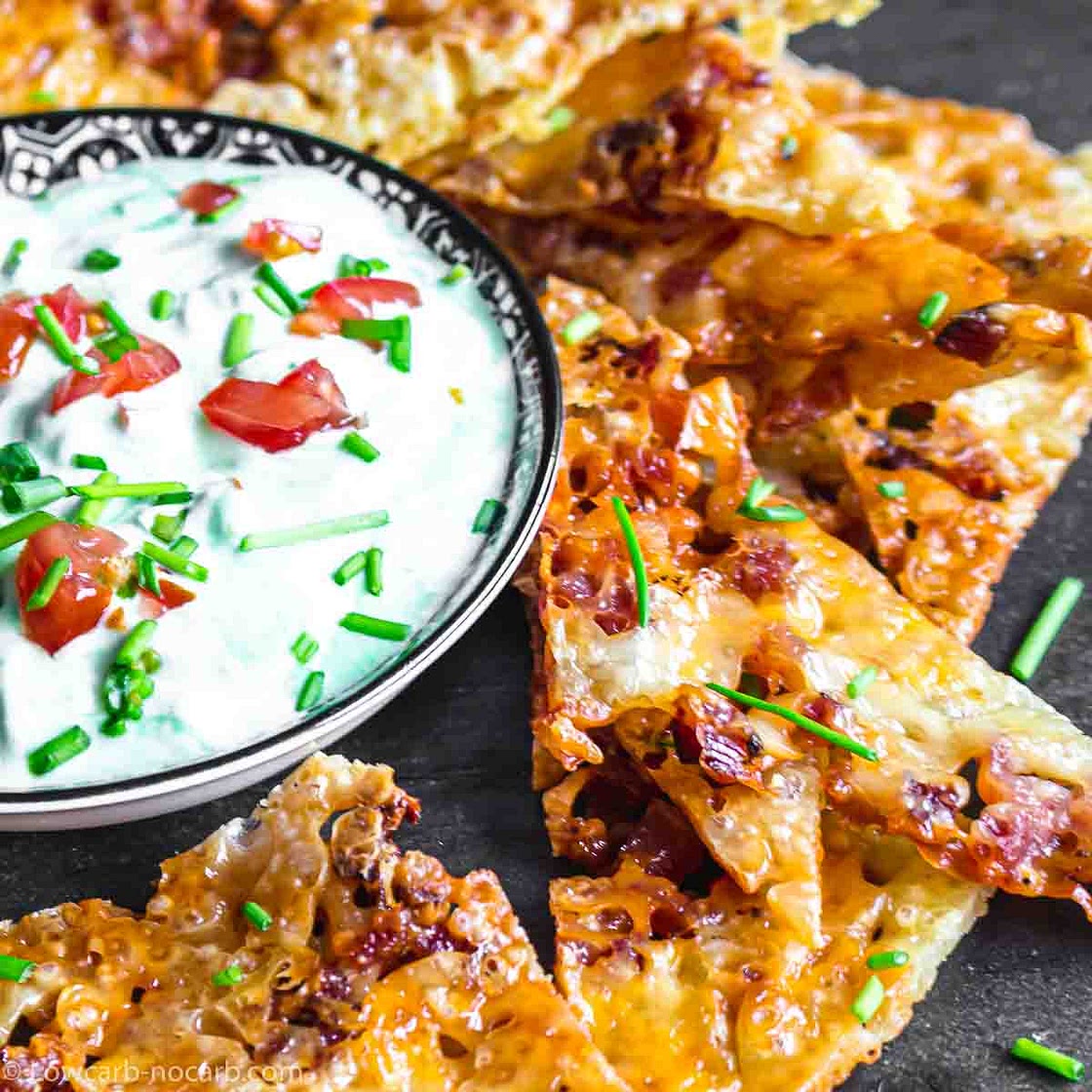 Homemade Keto Cheese Bacon Nachos Chips Recipe