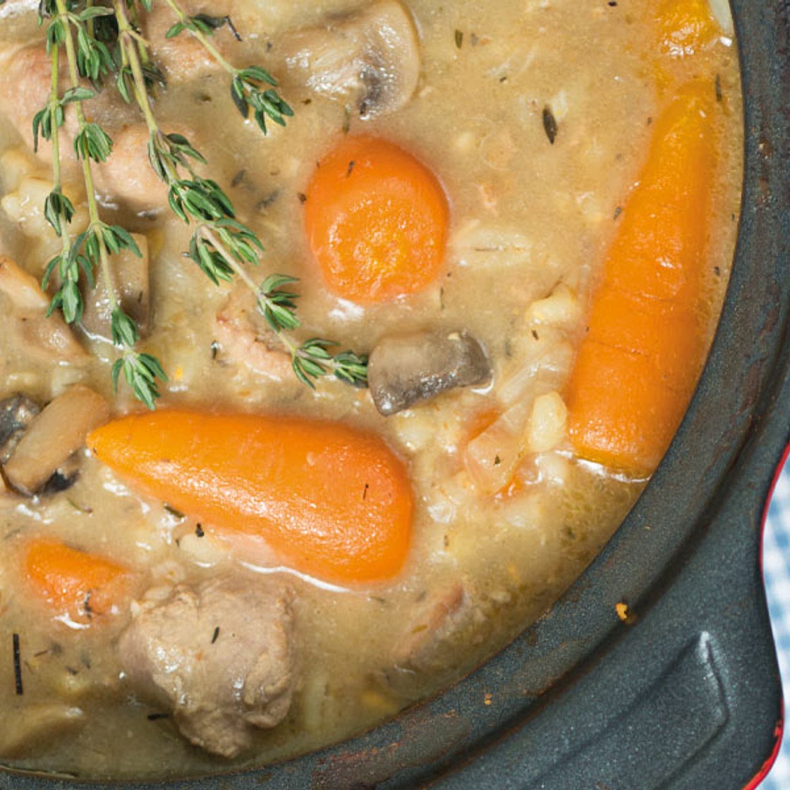 Pork, barley and carrot casserole