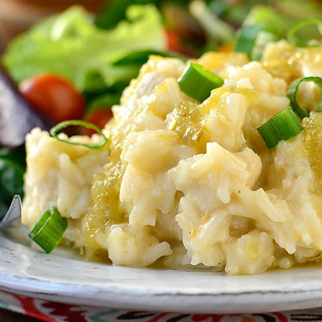 Cheesy Salsa Verde Chicken and Rice