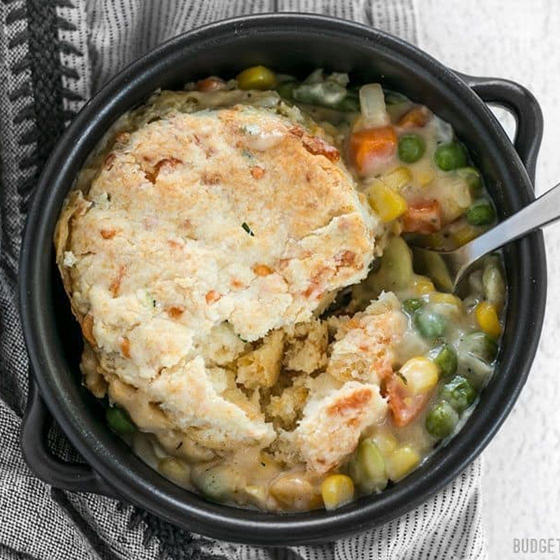Vegetable Pot Pie Skillet with Cheddar Biscuit Topping