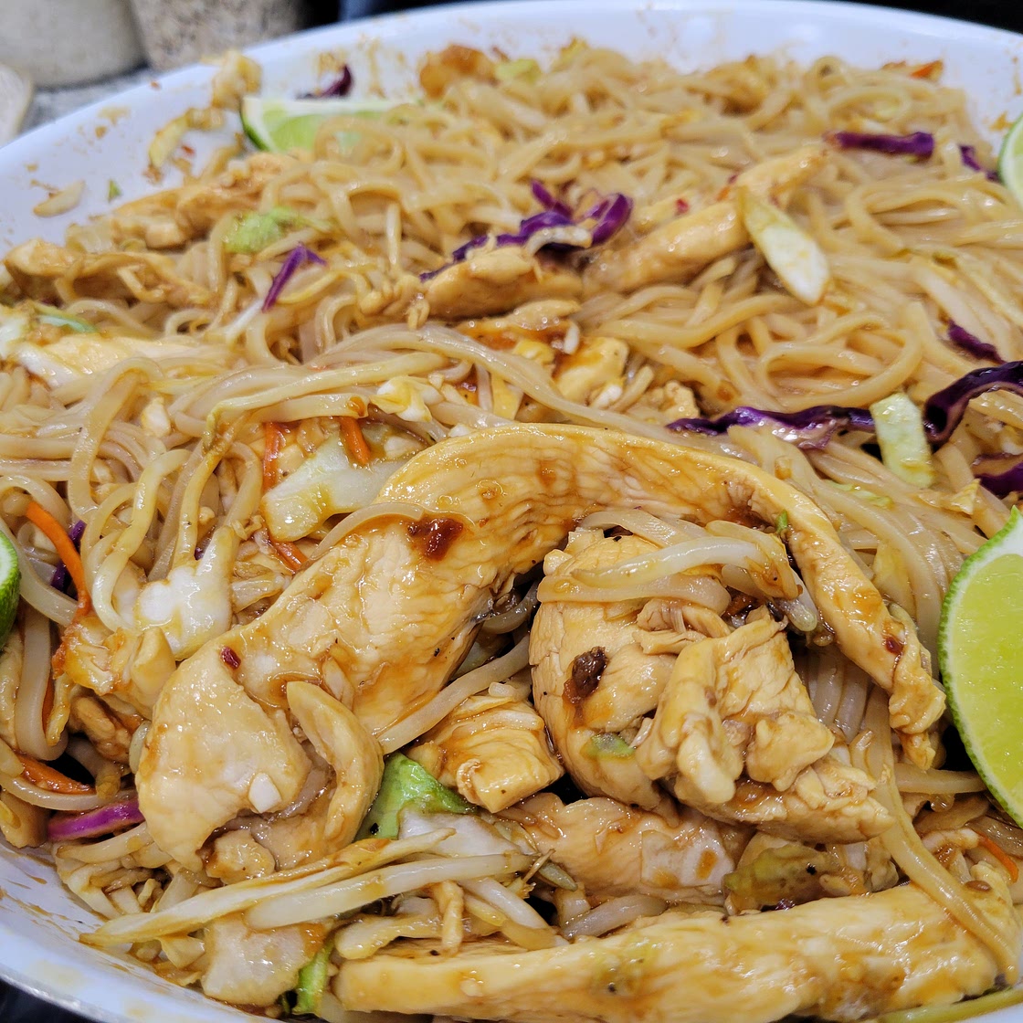 Skinny Thai Style Chicken and Rice Noodle Stir-Fry