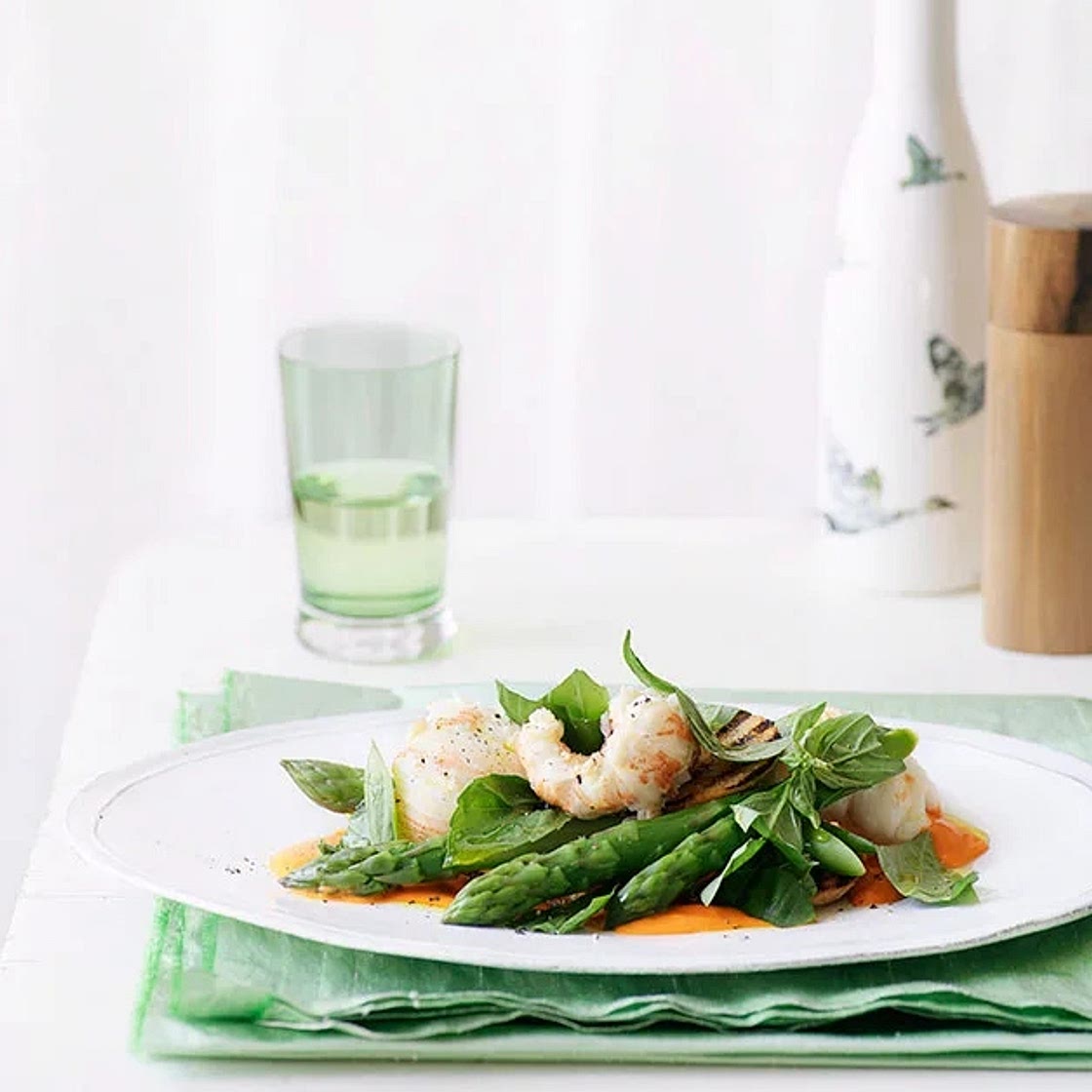 Balmain bug with asparagus and basil