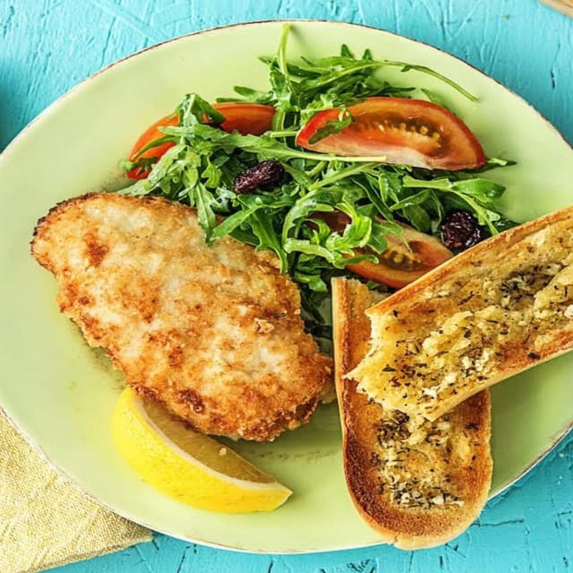 Quickest Crispy Chicken with Cranberry Arugula Salad and Garlic Toasts