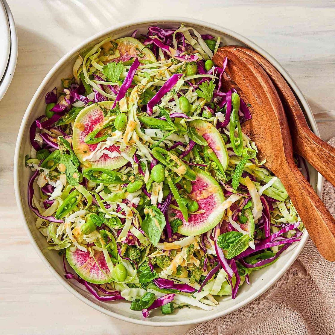 Cabbage & Edamame Salad with Peanut Dressing