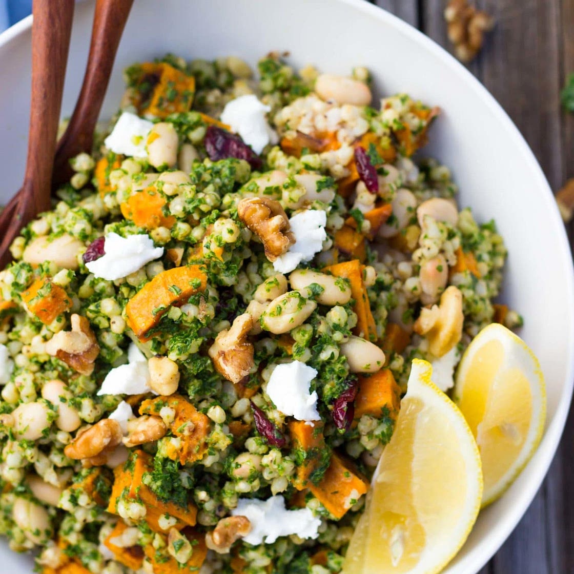 Sorghum, Sweet Potato & White Bean Salad with Kale Pesto