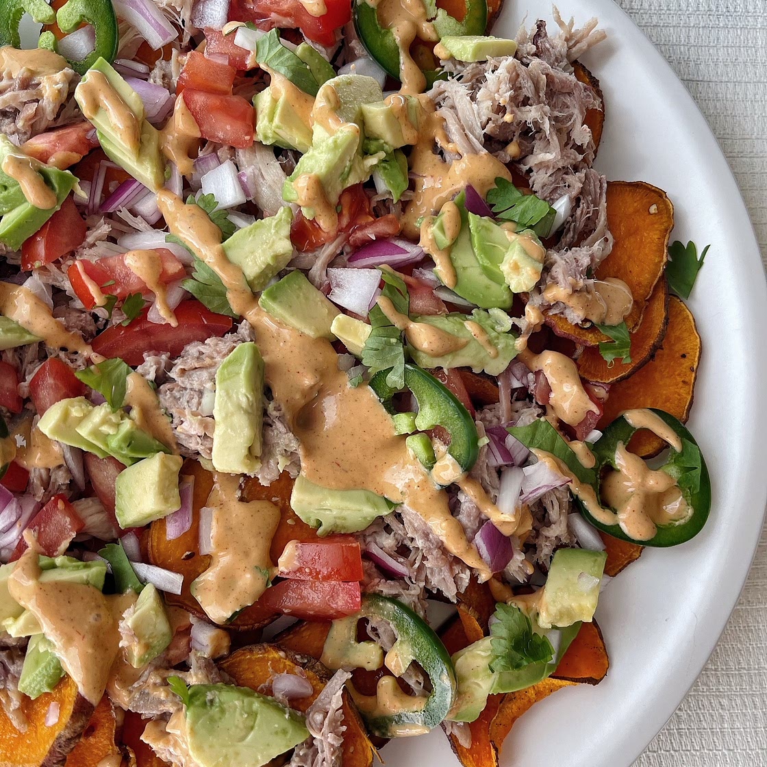 Pulled Pork Sweet Potato Nachos ~ Whole30 Approved, Paleo Recipe
