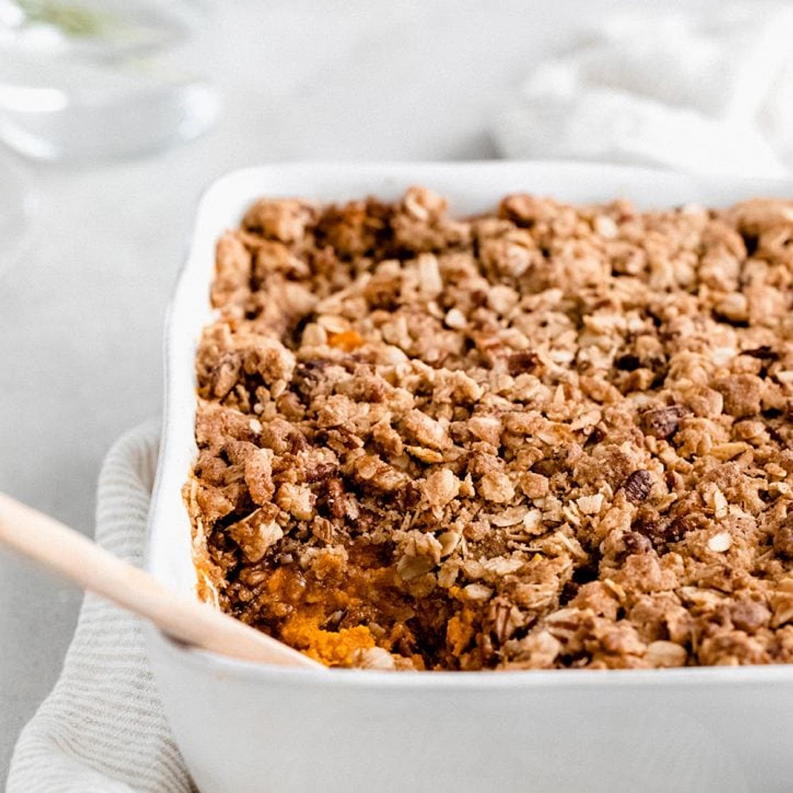 Healthy Sweet Potato Casserole with Pecan Oat Streusel
