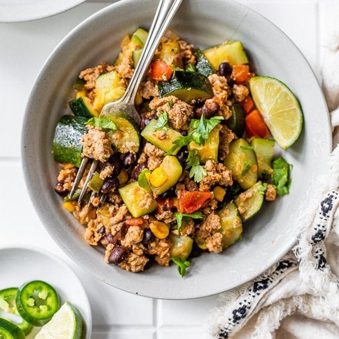 Ground Turkey Skillet with Zucchini, Corn, Black Beans and Tomato