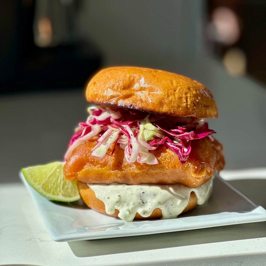 Achiote Fish Sandwich with Baja Sauce