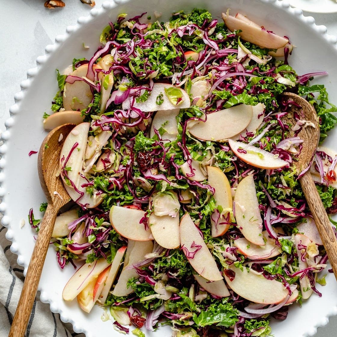 Brussels Sprouts Kale Honeycrisp Apple Salad with Maple Cider Dressing