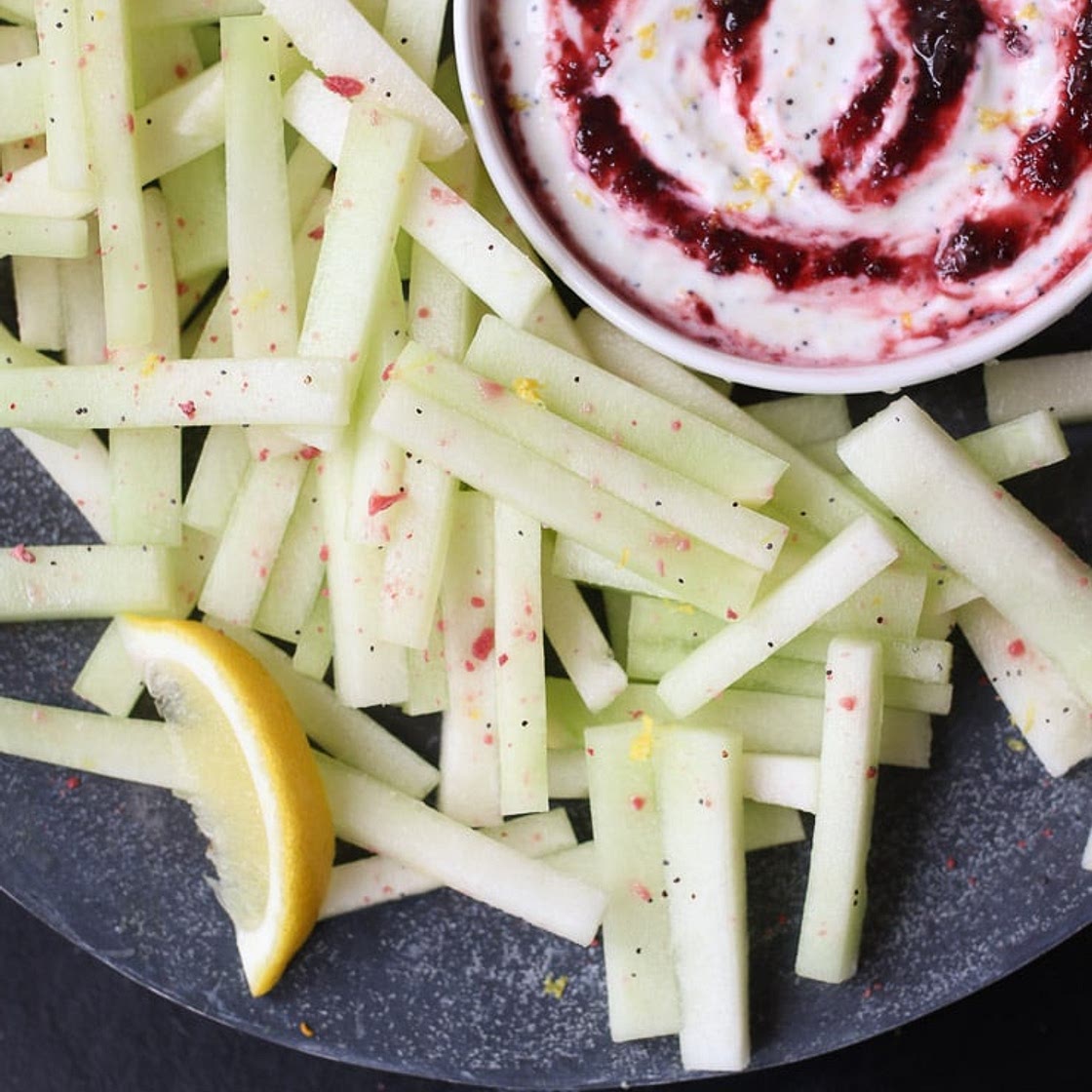 Summer Melon Sticks with Lemon Cherry Dip (Easy Vegan Snack)