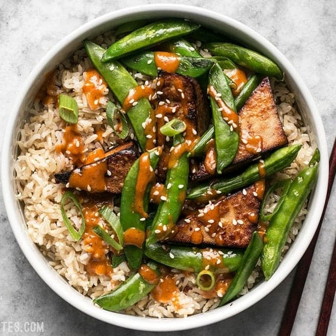 Soy Marinated Tofu Bowls with Spicy Peanut Sauce