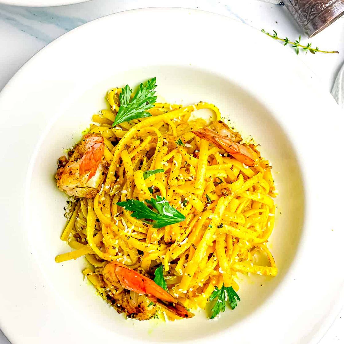 Curry Fettuccine with Jerk Shrimp