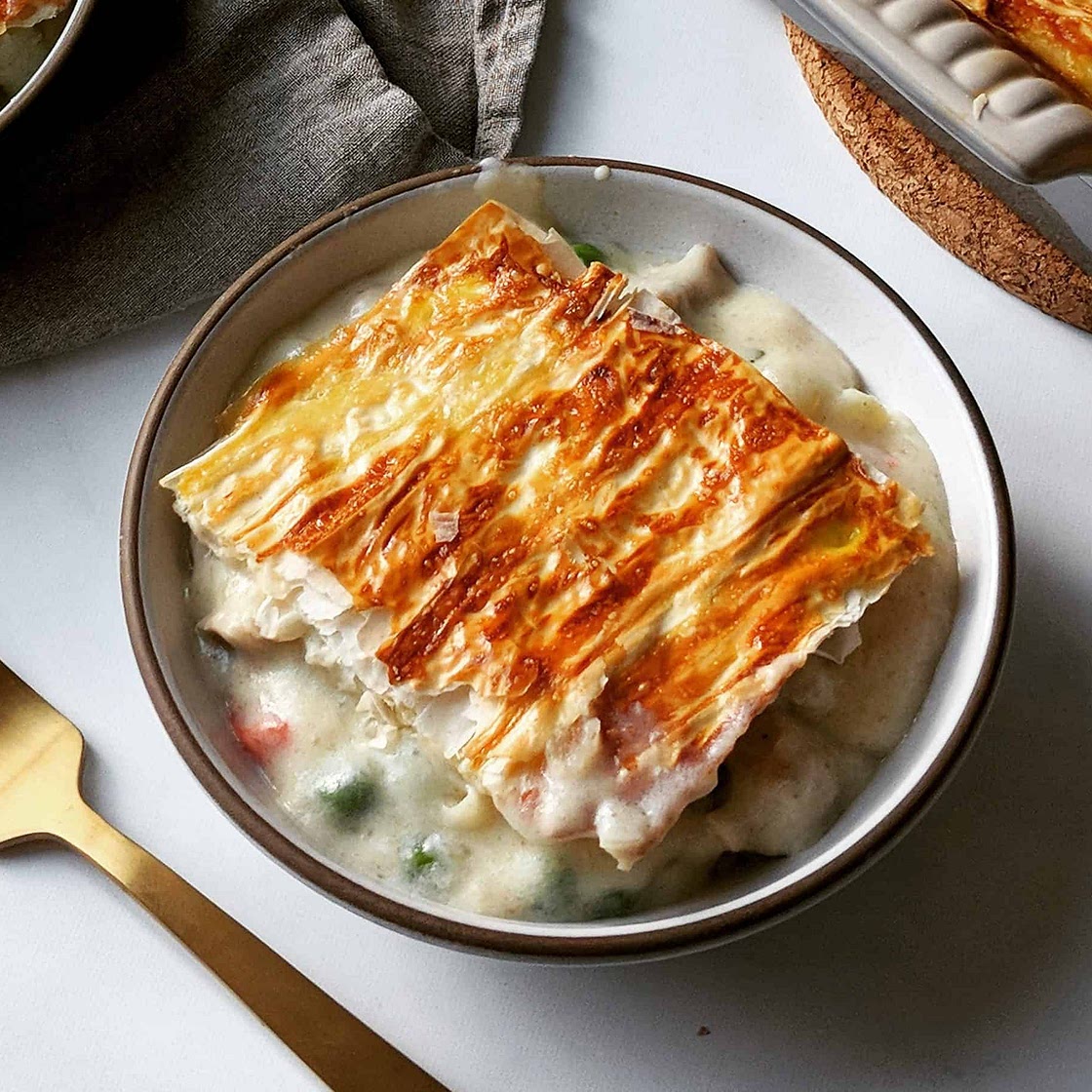 Chicken pot pie with milk poached chicken
