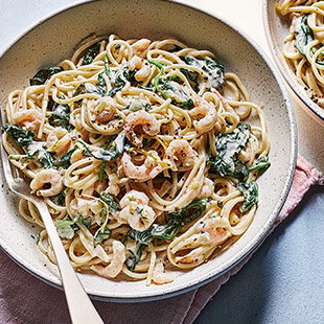 Creamy lemon and prawn spaghetti