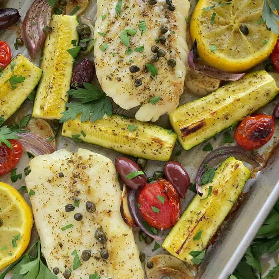 Mediterranean Cod Sheet Pan Dinner
