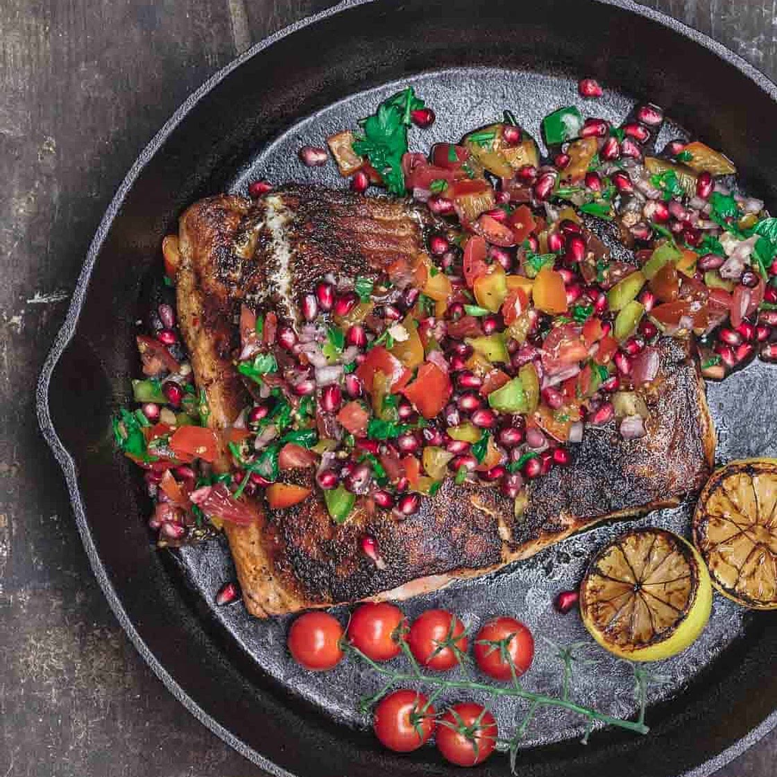 Mediterranean Blackened Salmon Recipe with Pomegranate Salsa