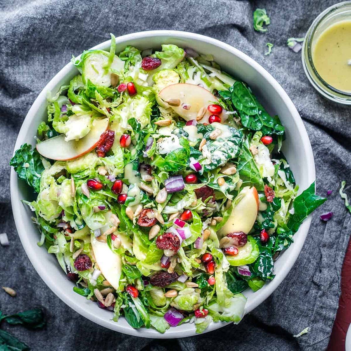 Shaved Brussels Sprout Salad with Kale and Apples