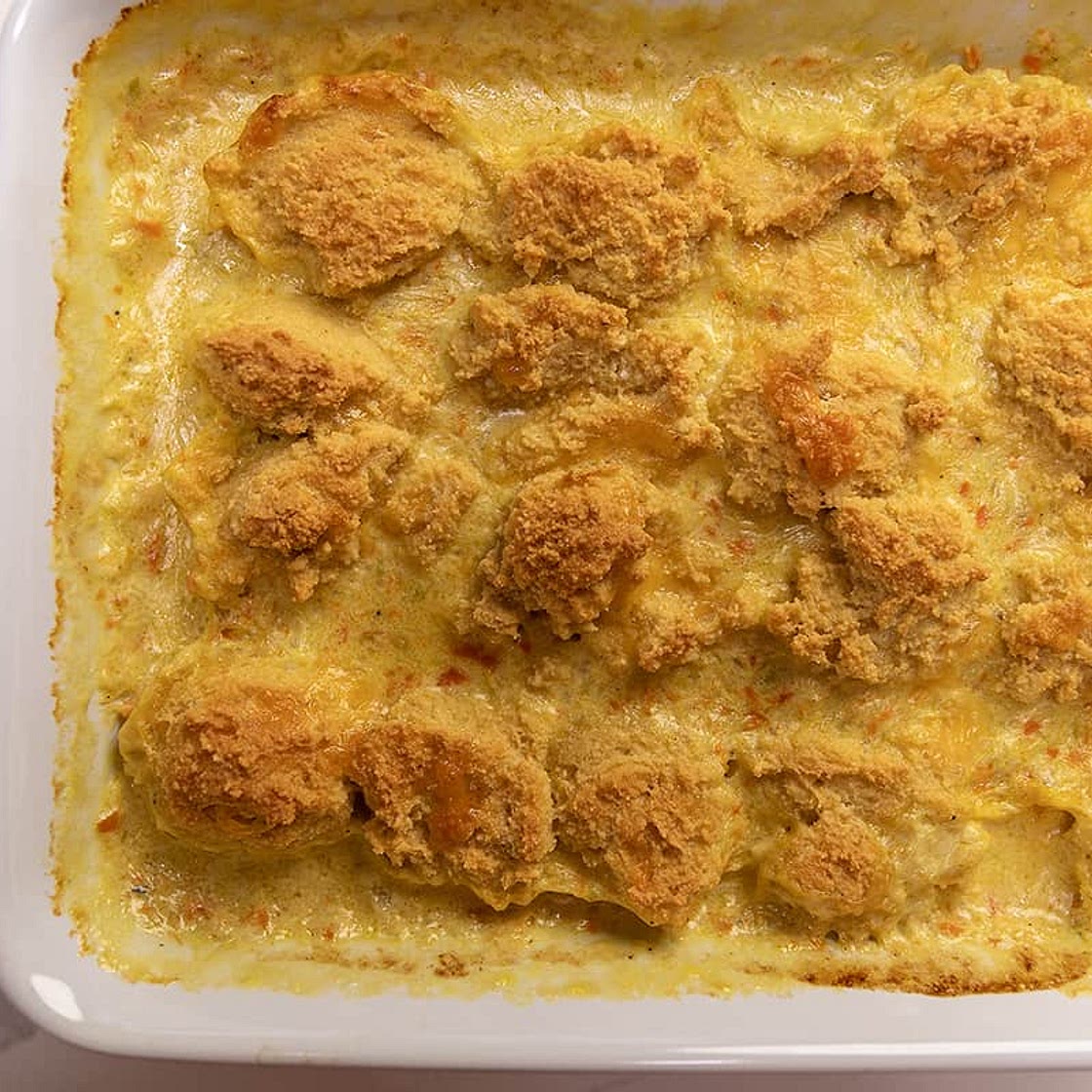 Keto Chicken Pot Pie with Cheddar Biscuit Topping