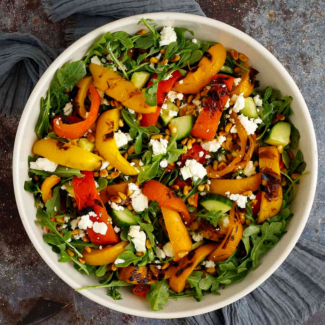 Grilled Bell Pepper and Arugula Salad (Easy Roasted Pepper Salad)