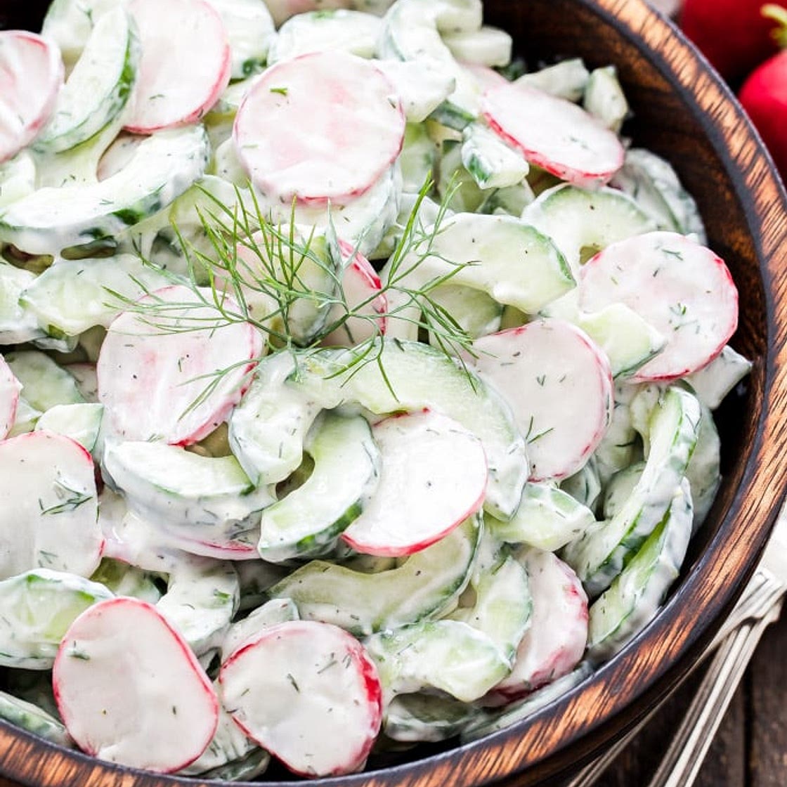 Cucumber Radish Salad with Creamy Yogurt Dill Dressing
