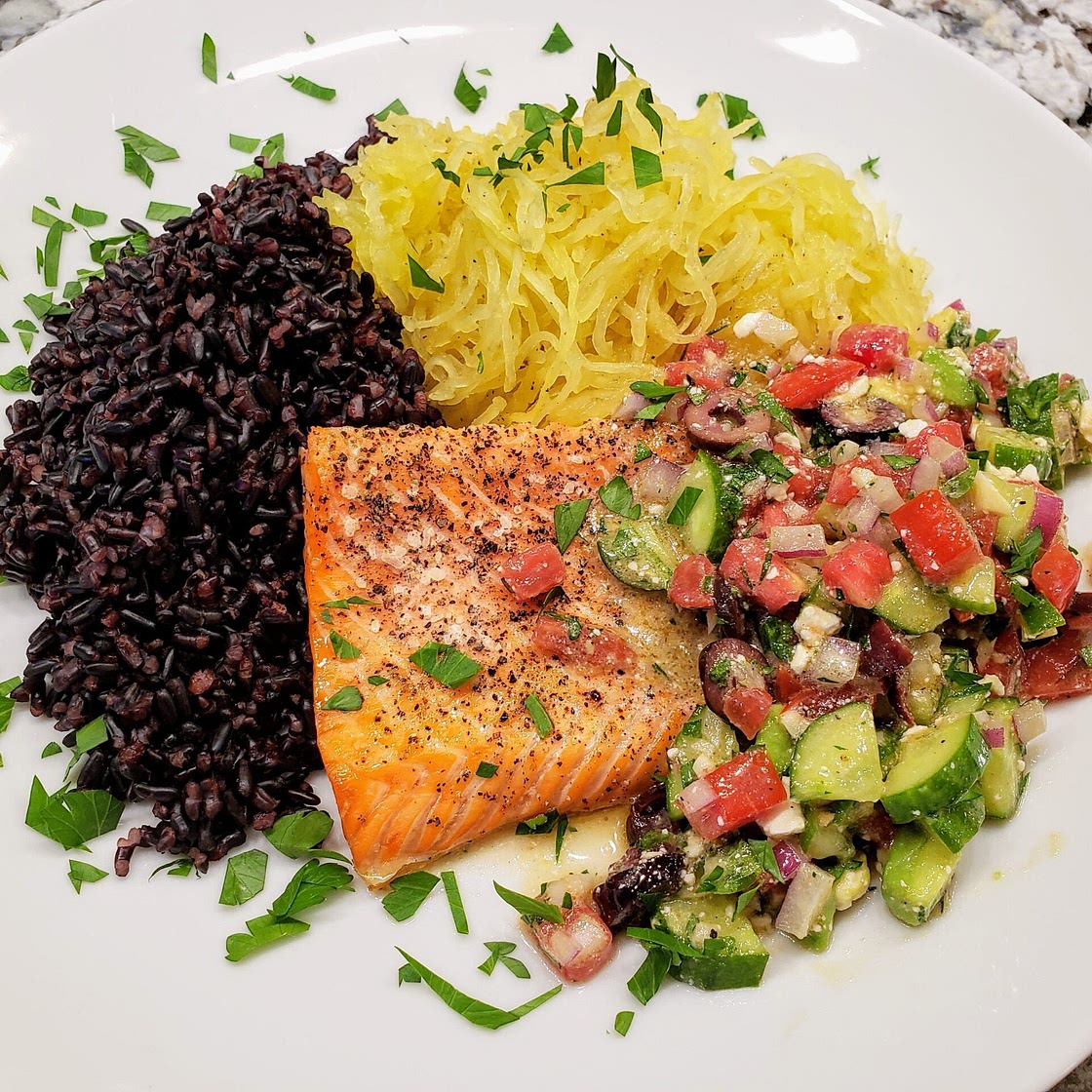 Salmon with Mediterranean salsa