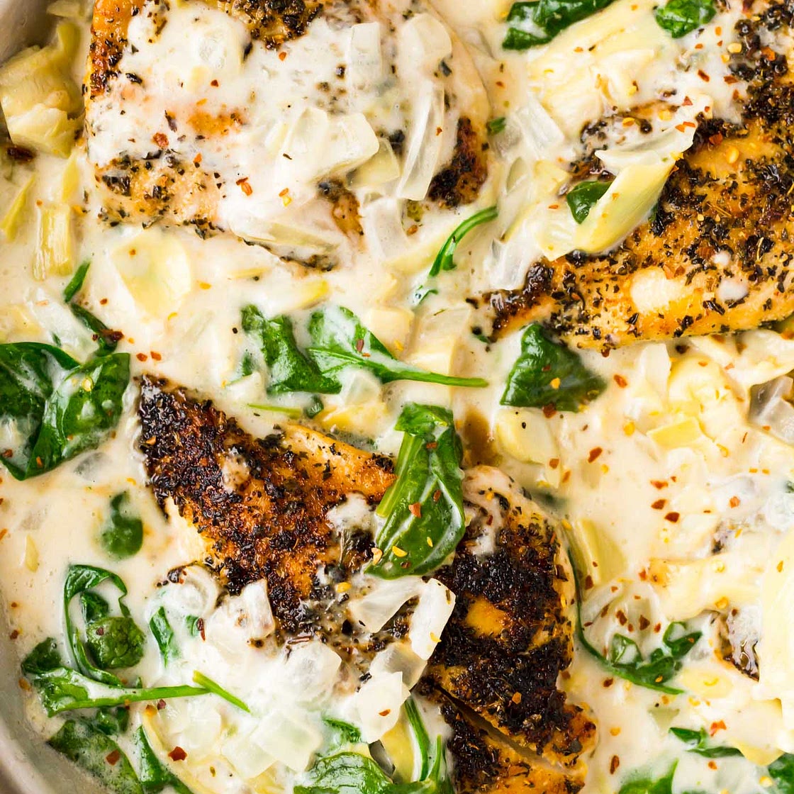Creamy Spinach Artichoke Chicken Skillet (Paleo, Whole30, Keto)