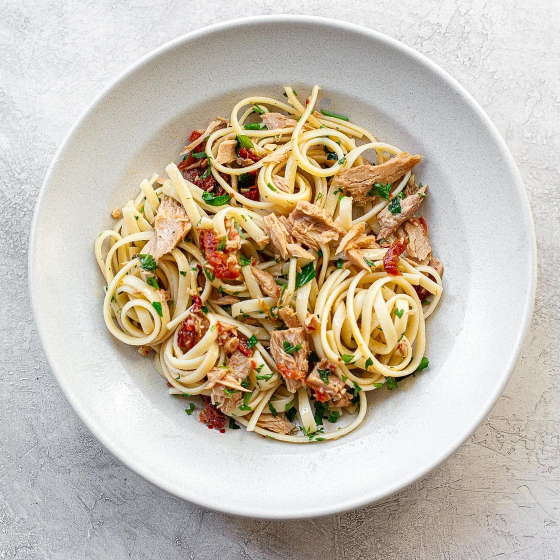 Garlicky Tuna Pasta with Sun-Dried Tomatoes