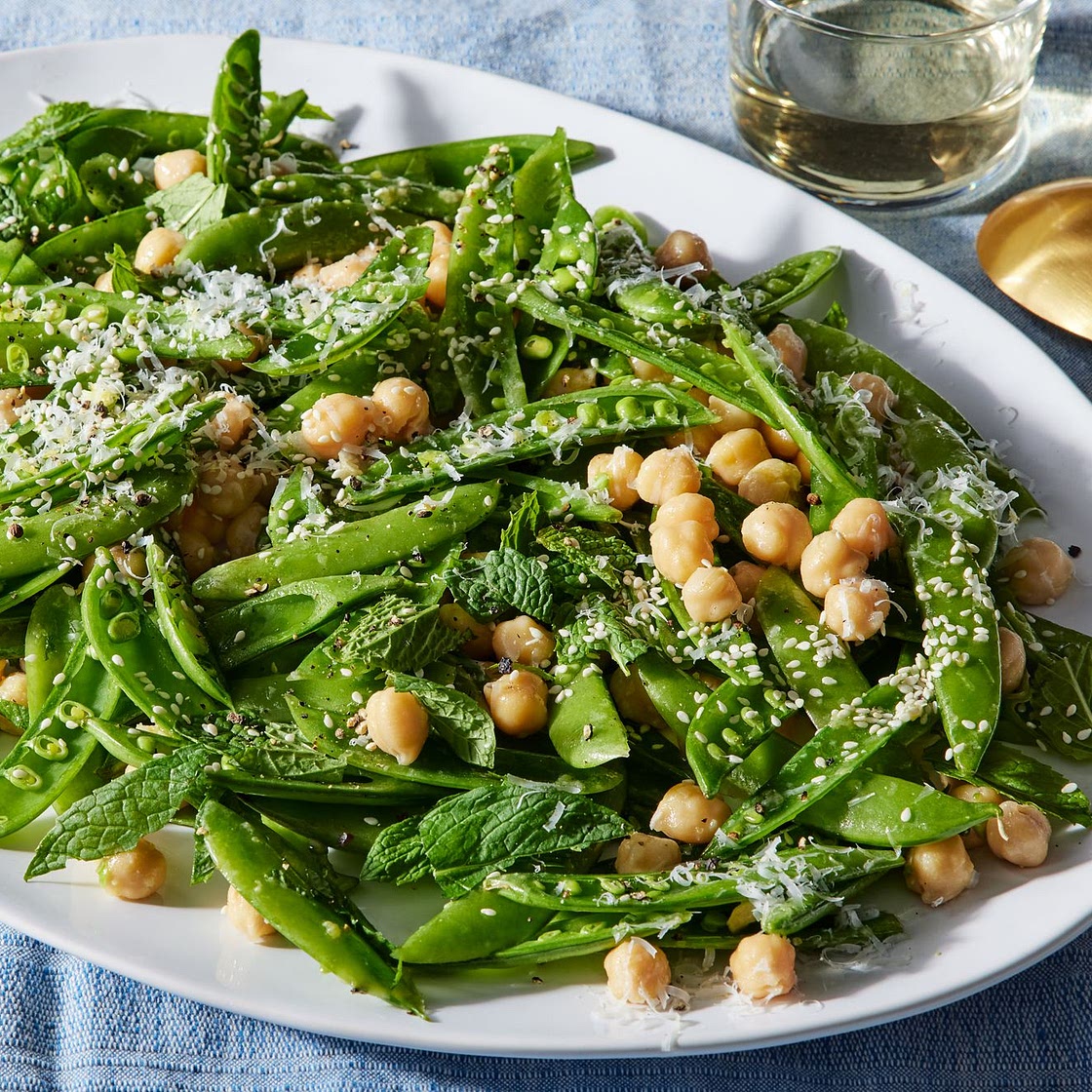 Miso-Garlic Snap Pea Salad With Pecorino & Mint