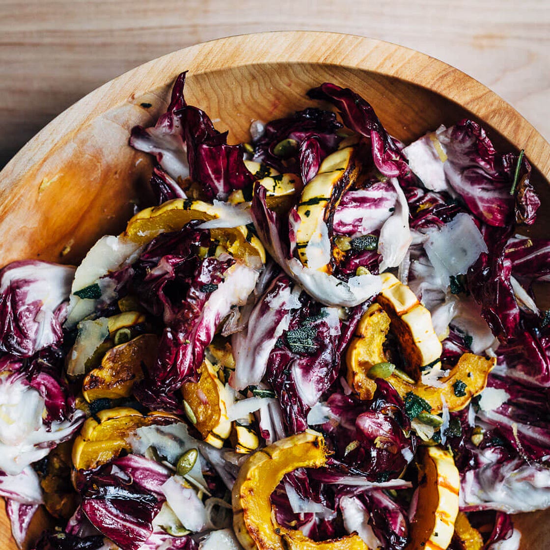 Radicchio and Roasted Delicata Squash Salad with Fried Sage