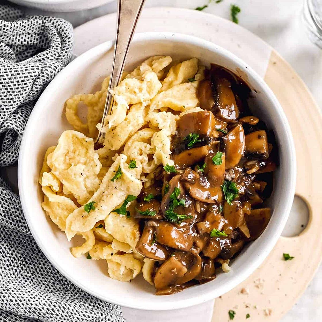 Authentic German Spaetzle with Mushroom Sauce