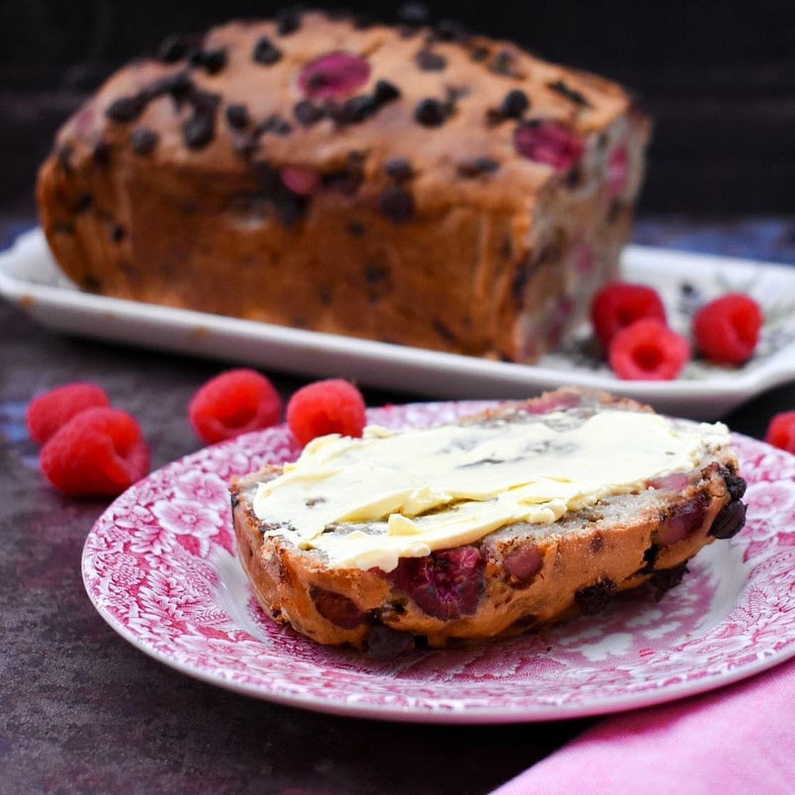 Vegan Raspberry Banana Bread with Chocolate Chips