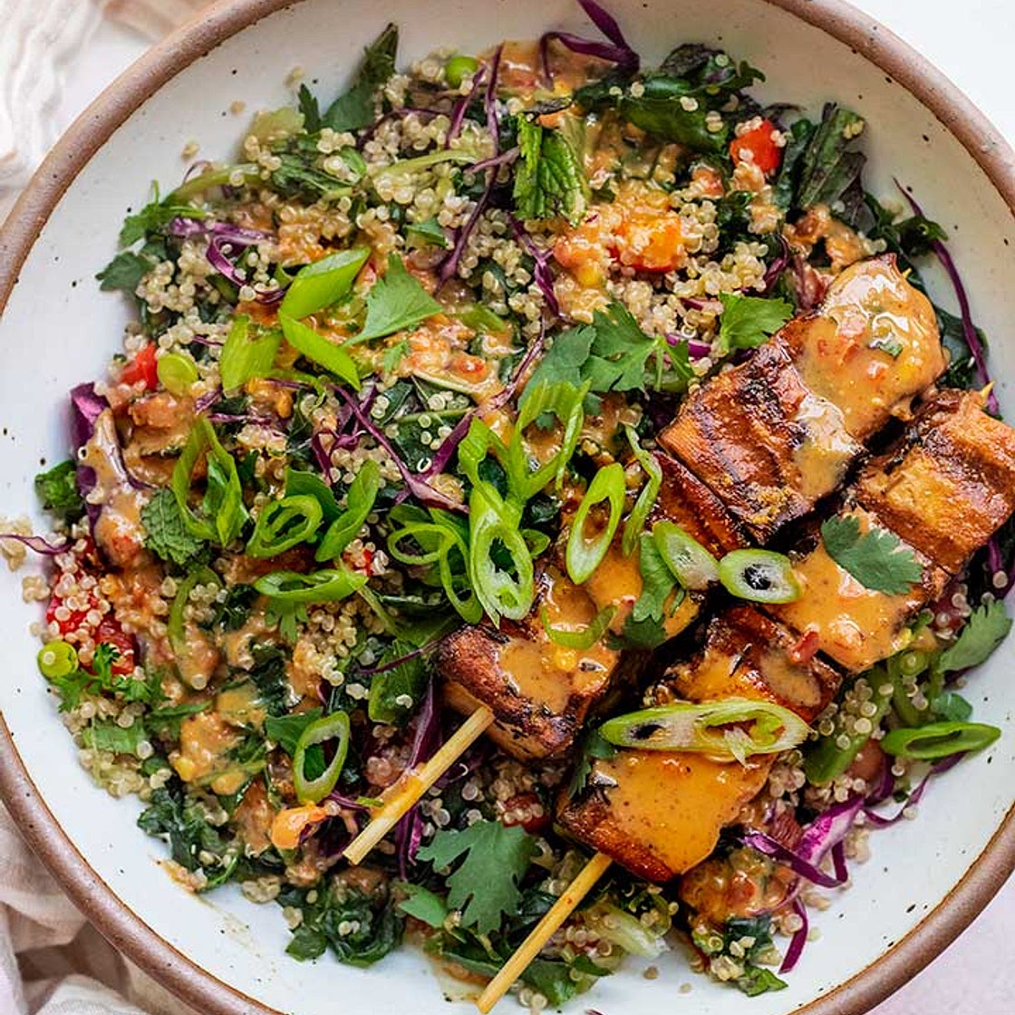 Chopped Kale Salad with Sweet Chili Almond Dressing