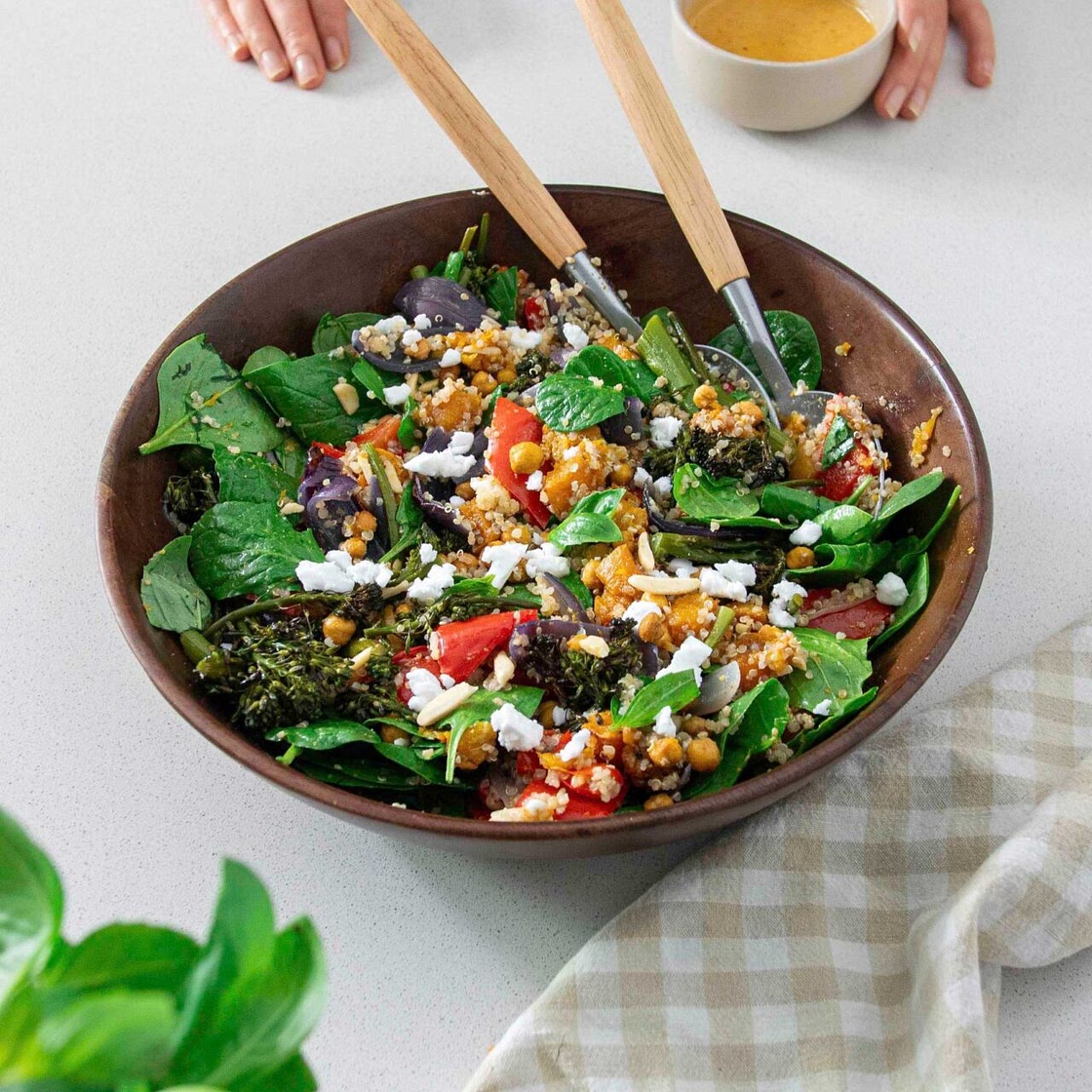 Pumpkin, Quinoa, Broccolini Salad with Spicy Grapefruit Vinaigrette